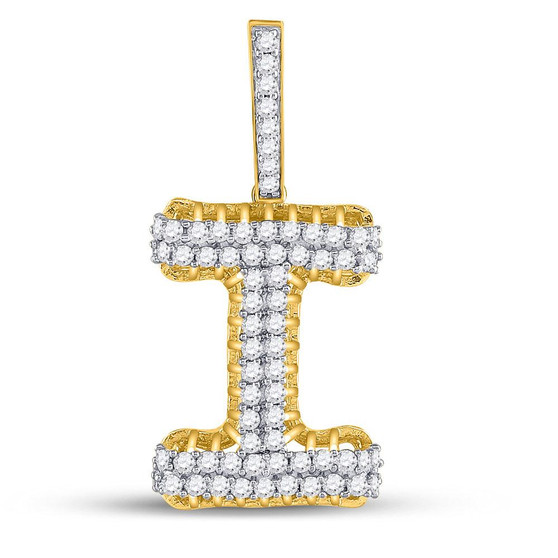Men's Diamond Charm Pendant |  10kt Yellow Gold Mens Round Diamond "I" Charm Pendant 1-1/3 Cttw |  Splendid Jewellery