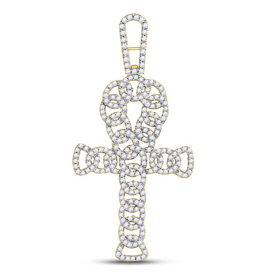 Men's Diamond Charm Pendant |  10kt Yellow Gold Mens Round Diamond Ankh Cross Charm Pendant 7/8 Cttw |  Splendid Jewellery