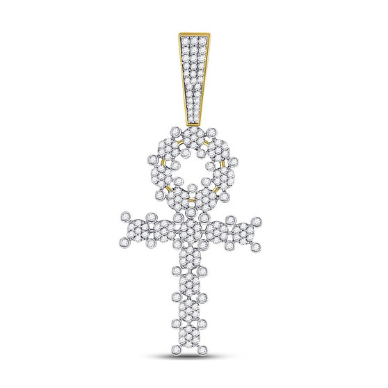 Men's Diamond Charm Pendant |  10kt Yellow Gold Mens Round Diamond Ankh Cross Charm Pendant 1 Cttw |  Splendid Jewellery