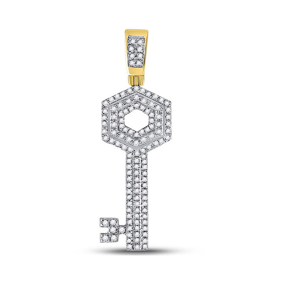 Men's Diamond Charm Pendant |  10kt Yellow Gold Mens Round Diamond Key Charm Pendant 1/2 Cttw |  Splendid Jewellery