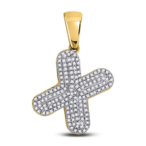 Men's Diamond Charm Pendant |  10kt Yellow Gold Mens Round Diamond Letter X Bubble Charm Pendant 1/2 Cttw |  Splendid Jewellery