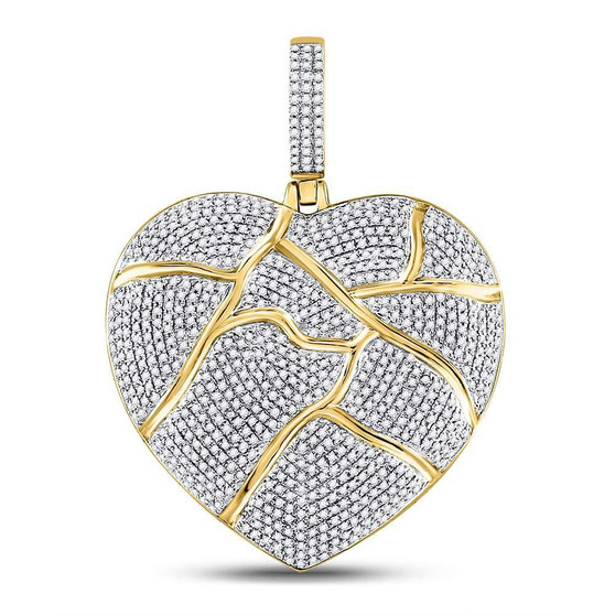 Men's Diamond Charm Pendant |  10kt Yellow Gold Mens Round Diamond Fractured Broken Heart Charm Pendant 1-1/2 Cttw |  Splendid Jewellery
