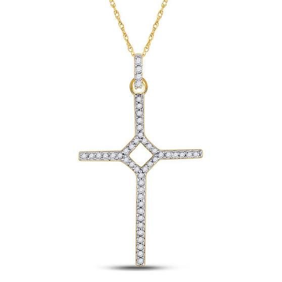 Diamond Cross Pendant |  10kt Yellow Gold Womens Round Diamond Cross Pendant 1/6 Cttw |  Splendid Jewellery