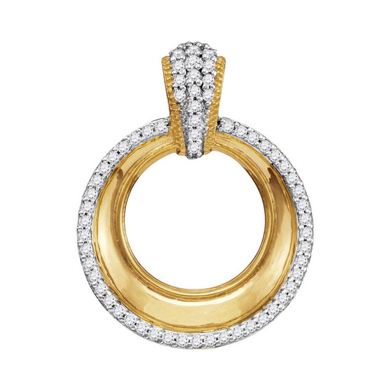 Diamond Circle Pendant |  10kt Yellow Gold Womens Round Diamond Framed Outline Circle Pendant 1/6 Cttw |  Splendid Jewellery