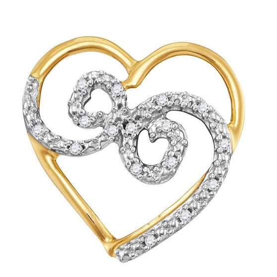 Diamond Heart & Love Symbol Pendant |  10kt Yellow Gold Womens Round Diamond Curled Heart Pendant 1/20 Cttw |  Splendid Jewellery