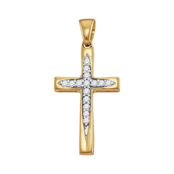 Diamond Cross Pendant |  10kt Yellow Gold Womens Round Diamond Cross Pendant 1/10 Cttw |  Splendid Jewellery