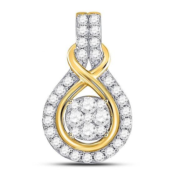 Diamond Cluster Pendant |  10kt Yellow Gold Womens Round Diamond Cluster Pendant 1/2 Cttw |  Splendid Jewellery