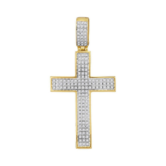 Men's Diamond Charm Pendant |  10kt Yellow Gold Mens Round Diamond Cross Charm Pendant 1/2 Cttw |  Splendid Jewellery