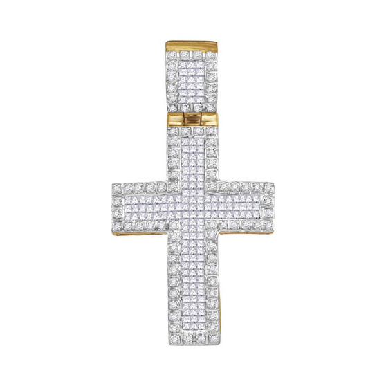 Men's Diamond Charm Pendant |  10kt Yellow Gold Mens Round Diamond Cross Charm Pendant 1 Cttw |  Splendid Jewellery