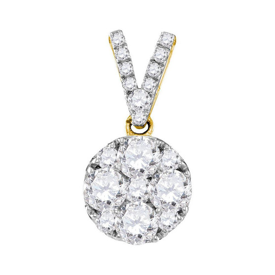 Diamond Cluster Pendant |  10kt Yellow Gold Womens Round Diamond Cluster Pendant 1 Cttw |  Splendid Jewellery