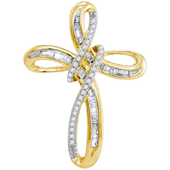 Diamond Cross Pendant |  10kt Yellow Gold Womens Round Diamond Cross Pendant 1/5 Cttw |  Splendid Jewellery