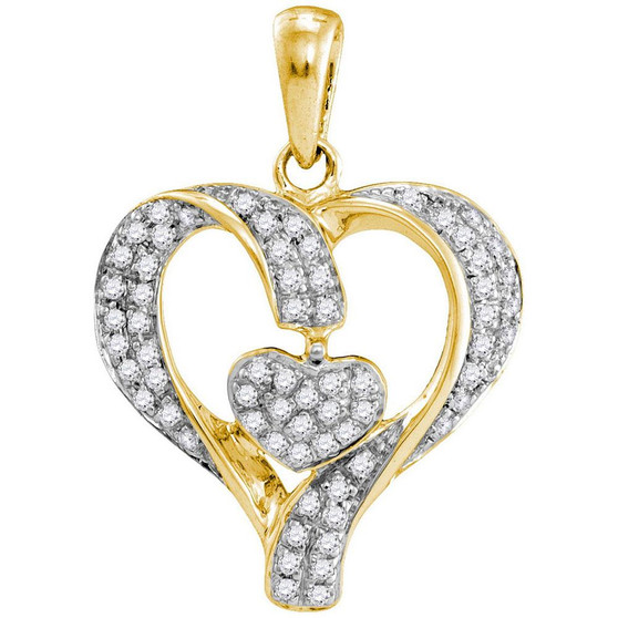 Diamond Heart & Love Symbol Pendant |  10kt Yellow Gold Womens Round Diamond Heart Pendant 1/6 Cttw |  Splendid Jewellery