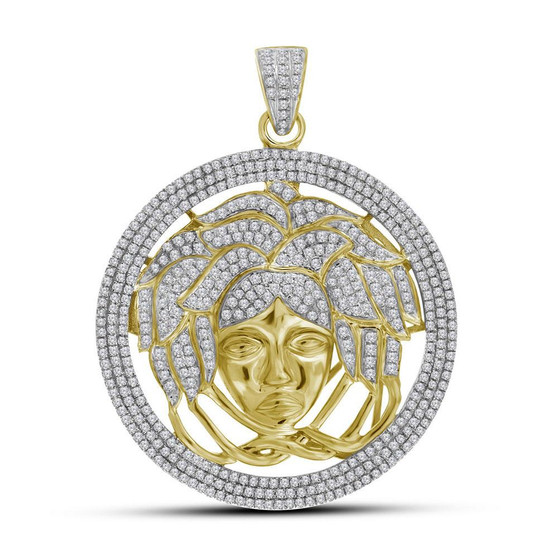 Men's Diamond Charm Pendant |  10kt Yellow Gold Mens Round Diamond Medusa Gorgon Charm Pendant 2-1/5 Cttw |  Splendid Jewellery