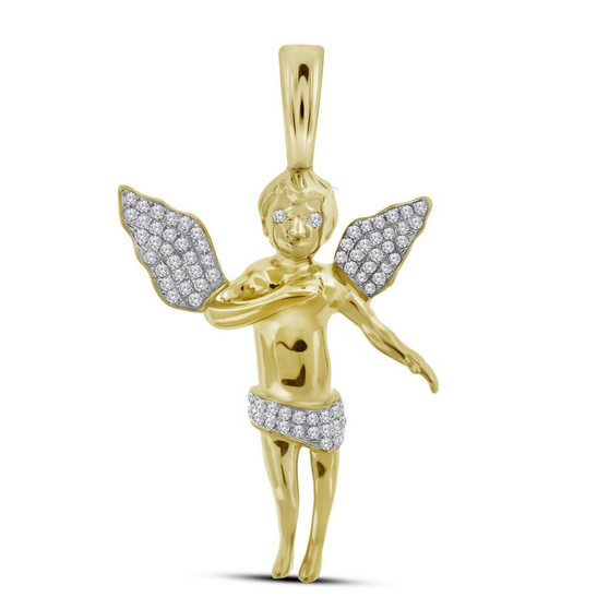 Men's Diamond Charm Pendant |  10kt Yellow Gold Mens Round Diamond Angel Cherub Charm Pendant 1/2 Cttw |  Splendid Jewellery