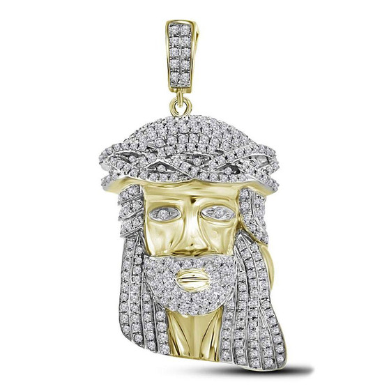 Men's Diamond Charm Pendant |  10kt Yellow Gold Mens Round Diamond Jesus Charm Pendant 1-1/3 Cttw |  Splendid Jewellery