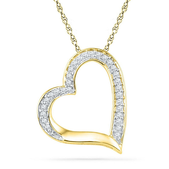 Diamond Heart & Love Symbol Pendant |  10kt Yellow Gold Womens Round Diamond Heart Outline Pendant 1/8 Cttw |  Splendid Jewellery