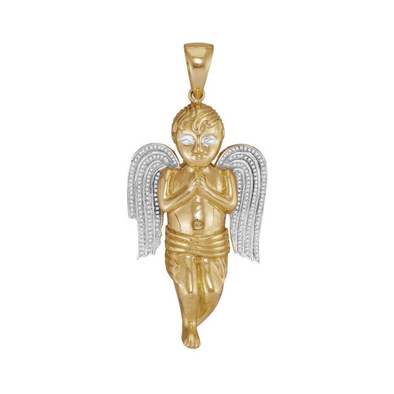 Men's Diamond Charm Pendant |  10kt Yellow Gold Mens Round Diamond Angel Cherub Charm Pendant 5/8 Cttw |  Splendid Jewellery