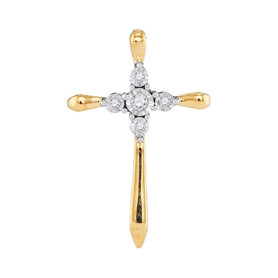 Diamond Cross Pendant |  10kt Yellow Gold Womens Round Diamond Roman Cross Pendant 1/20 Cttw |  Splendid Jewellery