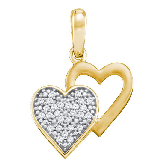 Diamond Heart & Love Symbol Pendant |  10kt Yellow Gold Womens Round Diamond Double Heart Pendant 1/12 Cttw |  Splendid Jewellery