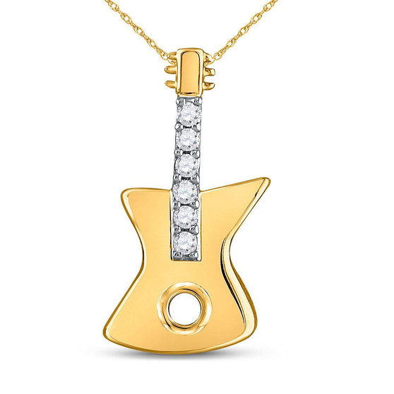 Diamond Fashion Pendant |  10kt Yellow Gold Womens Round Diamond Electric Guitar Music Instrument Pendant 1/20 Cttw |  Splendid Jewellery