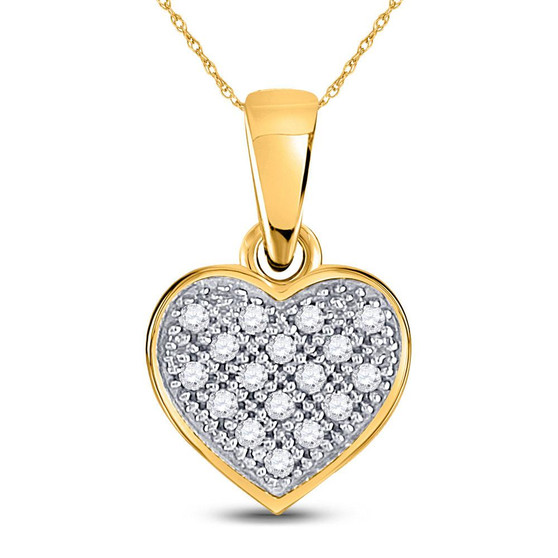 Diamond Heart & Love Symbol Pendant |  10kt Yellow Gold Womens Round Diamond Simple Heart Cluster Pendant 1/20 Cttw |  Splendid Jewellery