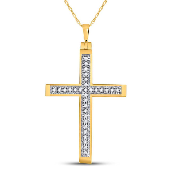 Diamond Cross Pendant |  10kt Yellow Gold Womens Round Diamond Cross Religious Pendant 1/12 Cttw |  Splendid Jewellery