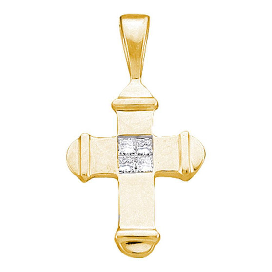 Diamond Cross Pendant |  10kt Yellow Gold Womens Princess Diamond Cross Pendant 1/20 Cttw |  Splendid Jewellery