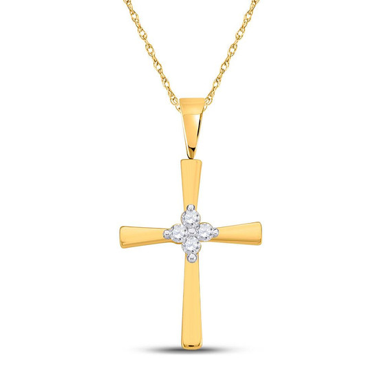 Diamond Cross Pendant |  10kt Yellow Gold Womens Round Diamond Cross Pendant 1/20 Cttw |  Splendid Jewellery