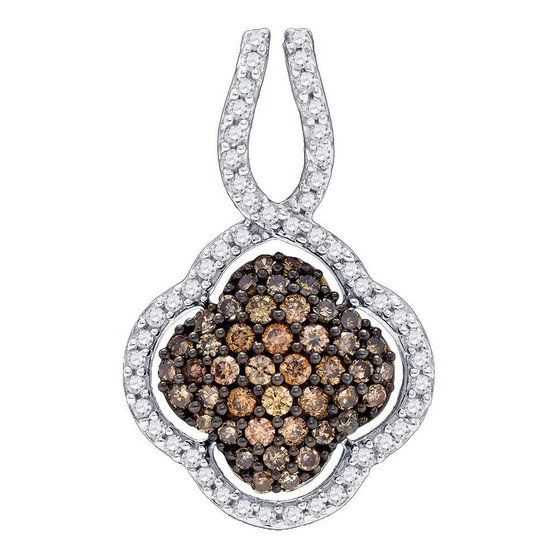 Diamond Fashion Pendant |  10kt Yellow Gold Womens Round Brown Diamond Quatrefoil Pendant 1/2 Cttw |  Splendid Jewellery