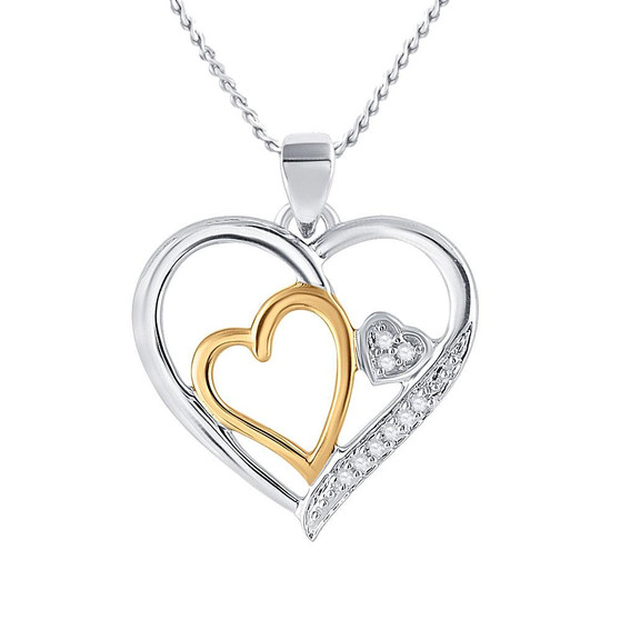 Diamond Heart & Love Symbol Pendant |  Two-tone Sterling Silver Womens Round Diamond Heart Pendant 1/20 Cttw |  Splendid Jewellery