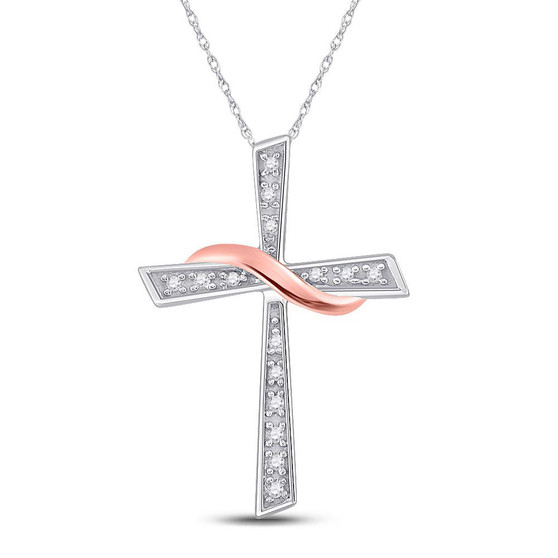 Diamond Cross Pendant |  Two-tone Sterling Silver Womens Round Diamond Cross Pendant 1/20 Cttw |  Splendid Jewellery