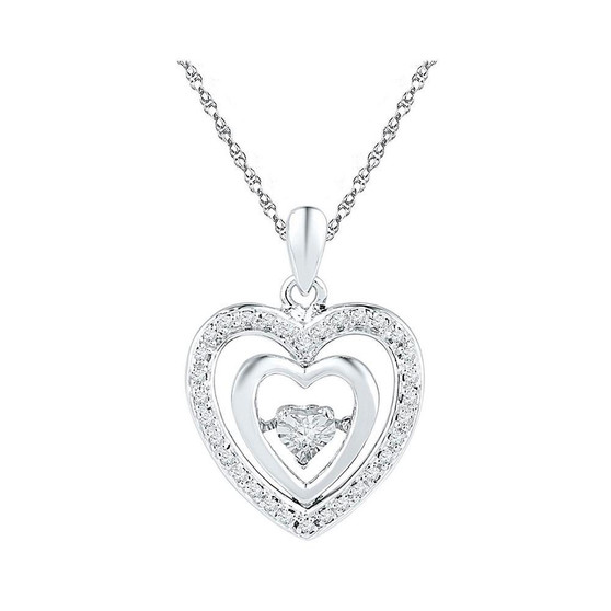 Diamond Heart & Love Symbol Pendant |  Sterling Silver Womens Round Diamond Heart Moving Twinkle Pendant 1/10 Cttw |  Splendid Jewellery