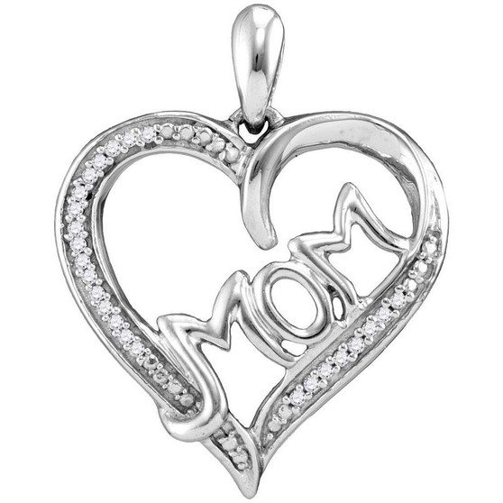 Diamond For Mom Pendant |  Sterling Silver Womens Round Diamond Heart Mom Mother Pendant 1/12 Cttw |  Splendid Jewellery