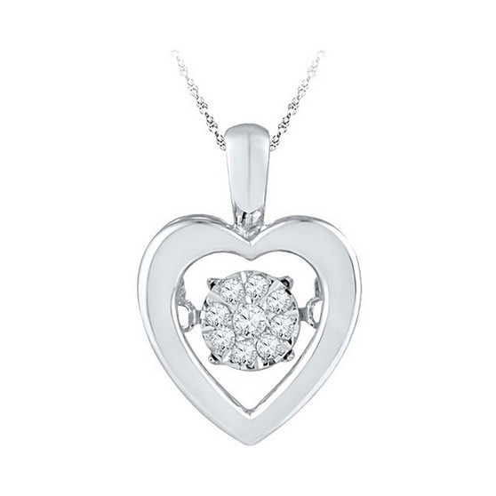 Diamond Heart & Love Symbol Pendant |  Sterling Silver Womens Round Diamond Moving Twinkle Heart Pendant 1/10 Cttw |  Splendid Jewellery