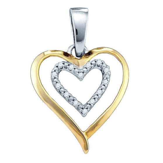 Diamond Heart & Love Symbol Pendant |  Sterling Silver Two-tone Womens Round Diamond Double Heart Pendant 1/20 Cttw |  Splendid Jewellery