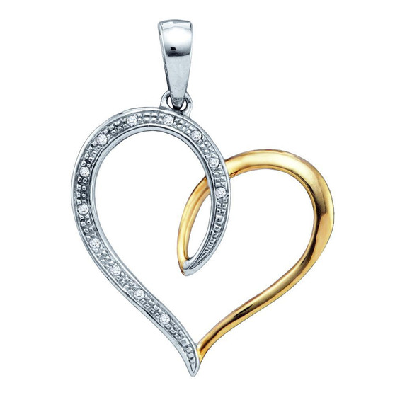 Diamond Heart & Love Symbol Pendant |  Sterling Silver Womens Round Diamond Two-tone Heart Pendant 1/20 Cttw |  Splendid Jewellery