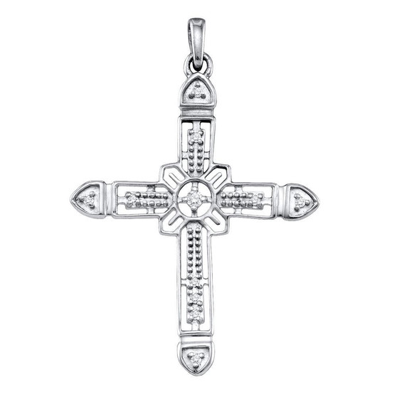 Diamond Cross Pendant |  Sterling Silver Womens Round Diamond Cross Pendant 1/20 Cttw |  Splendid Jewellery