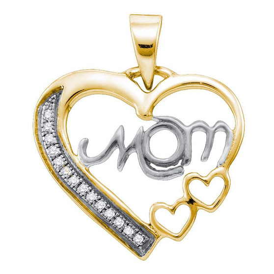 Diamond For Mom Pendant |  Sterling Silver White Diamond Mom Mothers Womens Heart Yellow-tone Pendant 1/20 Cttw |  Splendid Jewellery
