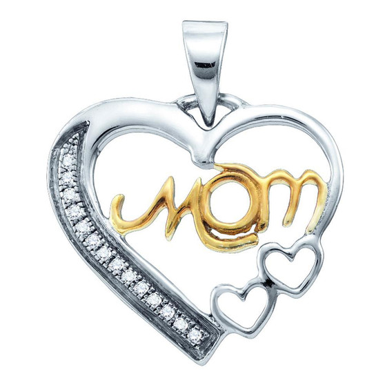 Diamond For Mom Pendant |  Sterling Silver Yellow-tone Womens Round Diamond Mom Mother Heart Pendant 1/20 Cttw |  Splendid Jewellery