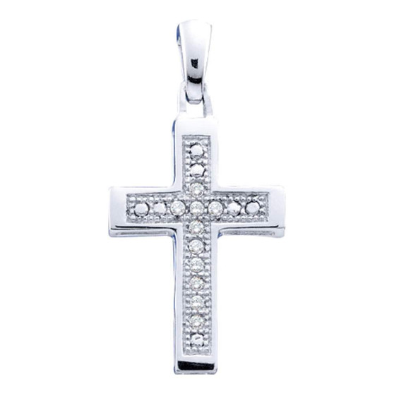 Diamond Cross Pendant |  Sterling Silver Womens Round Diamond Simple Roman Cross Pendant 1/20 Cttw |  Splendid Jewellery