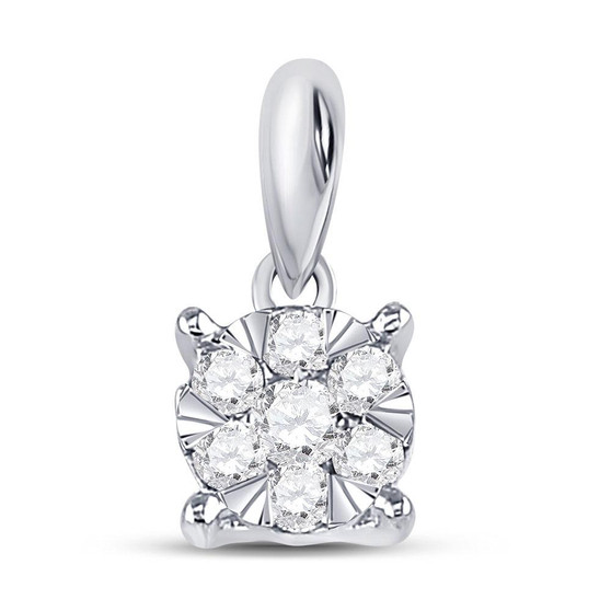 Diamond Cluster Pendant |  14kt White Gold Womens Round Diamond Fashion Cluster Pendant 1/4 Cttw |  Splendid Jewellery