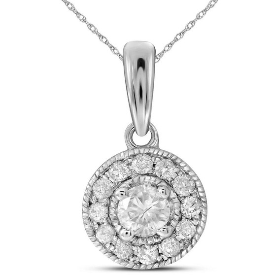 Diamond Fashion Pendant |  14kt White Gold Womens Round Diamond Solitaire Pendant 1/4 Cttw |  Splendid Jewellery