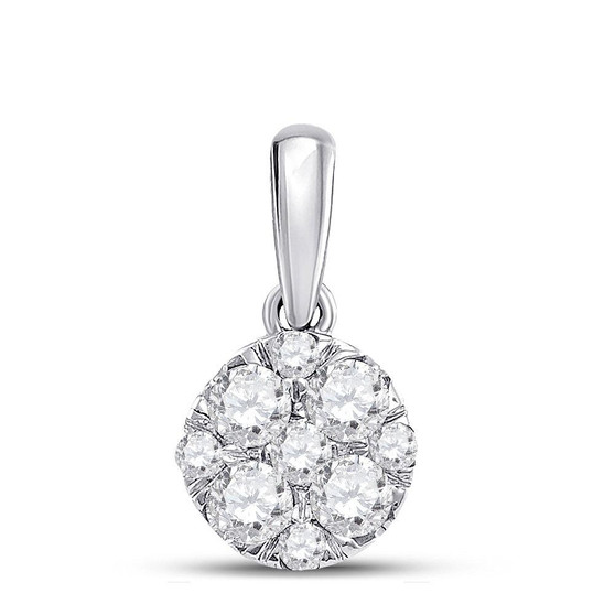 Diamond Cluster Pendant |  14kt White Gold Womens Round Diamond Fashion Cluster Pendant 1/2 Cttw |  Splendid Jewellery