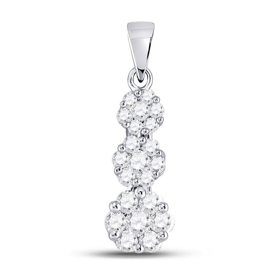 Diamond Cluster Pendant |  14kt White Gold Womens Round Diamond Triple Flower Cluster Pendant 3/4 Cttw |  Splendid Jewellery