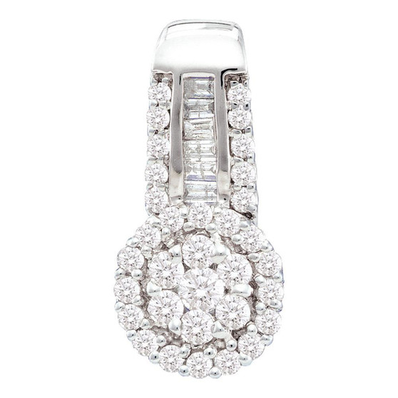 Diamond Cluster Pendant |  14kt White Gold Womens Round Diamond Cluster Pendant 1/2 Cttw |  Splendid Jewellery
