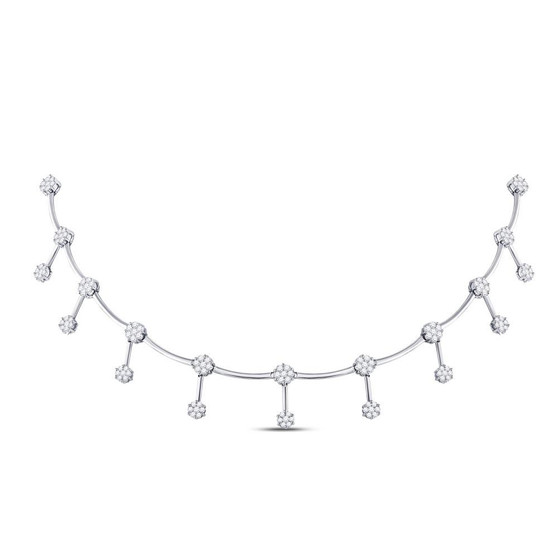 Diamond Pendant Necklace |  14kt White Gold Womens Round Diamond Flower Cluster Necklace 3 Cttw |  Splendid Jewellery