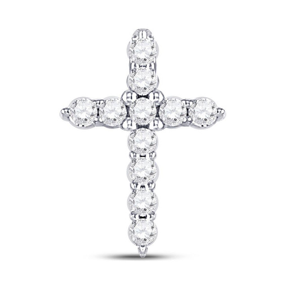 Diamond Cross Pendant |  10kt White Gold Womens Round Diamond Cross Pendant 1/10 Cttw |  Splendid Jewellery