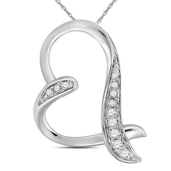 Diamond Heart & Love Symbol Pendant |  10kt White Gold Womens Round Diamond Heart Pendant 1/20 Cttw |  Splendid Jewellery