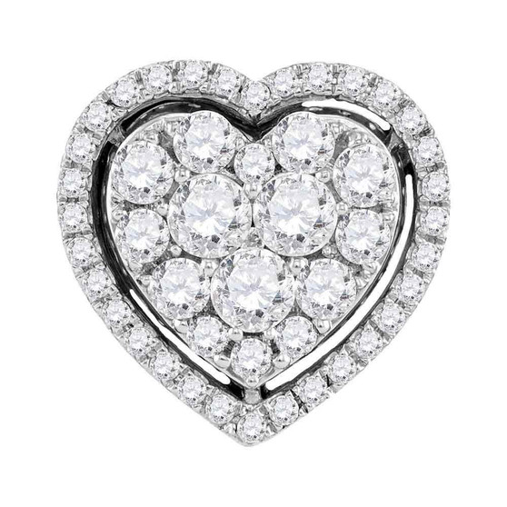 Diamond Heart & Love Symbol Pendant |  10kt White Gold Womens Round Diamond Frame Heart Cluster Pendant 1 Cttw |  Splendid Jewellery