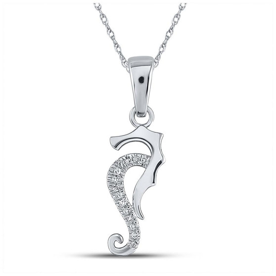 Diamond Animal & Bug Pendant |  10kt White Gold Womens Round Diamond Seahorse Animal Pendant 1/20 Cttw |  Splendid Jewellery